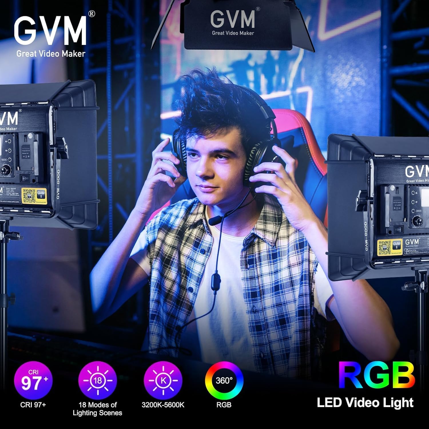 RGB LED Video Lighting Kit, 3- - Video Light Panel Led 评论和价格